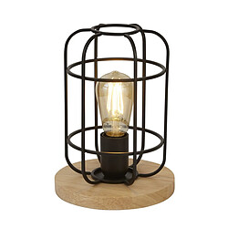 Searchlight Lampe de table Cage, noir mat et bois