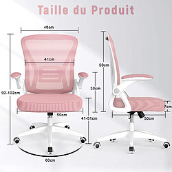 BIGZZIA Chaise de Bureau Ergonomique Siège - Fauteuil avec 2D Accoudoirs - Support lombaire - Réglable en hauteur Rose