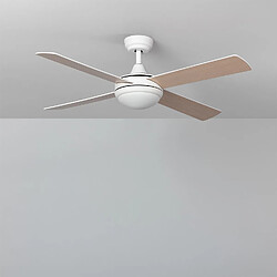 Ledkia Ventilateur de plafond Silencieux Blanc Navy 132cm Moteur DC Sans lumière Télécommande Bois clair Non