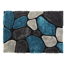 Vente-Unique Tapis shaggy à poils longs - turquoise et gris - 160 x 230 cm - PIETRA