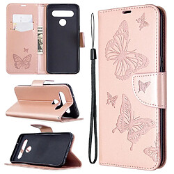 Etui en PU empreinte papillon avec support or rose pour votre LG K61