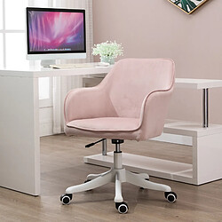 Homcom Chaise de bureau velours fauteuil bureau massant coussin lombaire intégré hauteur réglable pivotante 360° rose poudré