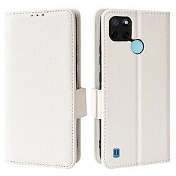 Etui en PU texture litchi, fermoir magnétique avec support, blanc pour votre Realme C21Y/C25Y