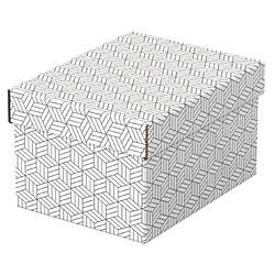 Esselte Pack de 3 Petites Boîtes de Rangement avec Couvercles 200x150x255mm - Carton 100% Recyclé et Recyclable - Design Blanc avec Dessin