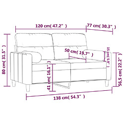 vidaXL Canapé 2 places avec oreillers jaune clair 120 cm tissu pas cher