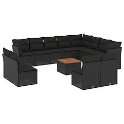 Maison Chic Salon de jardin avec coussins 13 pcs, Ensemble Tables et chaises de jardin, noir résine tressée -GKD748522