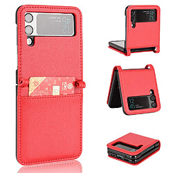 Coque en TPU + PU texture litchi avec porte-carte rouge pour Samsung Galaxy Z Flip3 5G