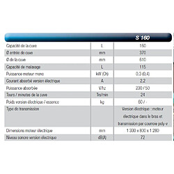 Avis Imer - Bétonnière 160L Moteur électrique 0.3kW - Syntesi S160