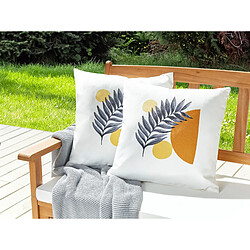 Beliani Lot de 2 coussins VIOZENE 45 x 45 cm Motif de plante Blanc