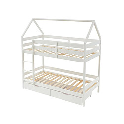 Vente-Unique Lits superposés cabane 2 x 90 x 190 cm - 2 tiroirs - Pin - Blanc - CHORI