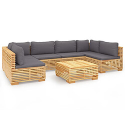 vidaXL Salon de jardin 7 pcs avec coussins Bois de teck solide