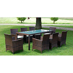 Maison Chic Mobilier à dîner 9 pcs de jardin avec coussins - Ensemble table et chaises d'extérieur - Salon/Mobilier de jardin classique Résine tressée Marron -MN50081