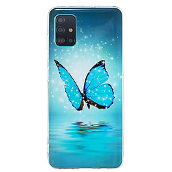 Coque en TPU noctilucent imd papillon bleu pour votre Samsung Galaxy A51