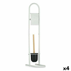 Berilo Dérouleur papier toilette avec pot à balai 16 x 28,5 x 80,8 cm Métal Blanc Plastique Bambou (4 Unités)