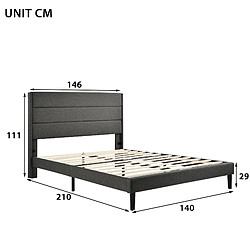 Acheter KOMHTOM Lit Double Rembourré140 X 200 cm - Cadre De Lit Avec Sommier À Lattes et Tête De Lit - Gris Foncé - Sans Matelas