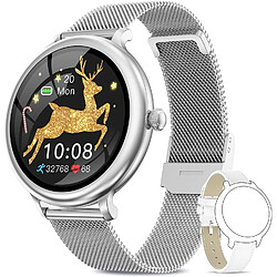 Chrono Montre Connectée dames pour Android iOS, IP68 avec moniteur de sommeil, moniteur de fréquence cardiaque, podomètre, compteur de calories,Argent