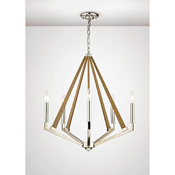 Luminaire Center Suspension Hilton Pentagonal 5 Ampoules E14 Polished Nickel/bois taupe