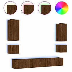 Maison Chic Lot de 6 Meuble TV muraux, Banc TV avec lumières LED pour salon, Meuble de rangement chêne marron -GKD24837