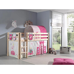 Vipack PINO Lit Compact Pin Massif Naturel + Princess rideau et tunnel de lit + 3 pochettes