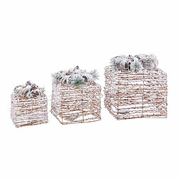 BigBuy Christmas Décorations de Noël Naturel Métal Plastique Fibre Boîte Cadeau 25 x 25 x 36 cm (3 Unités)