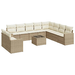 vidaXL Salon de jardin 11 pcs avec coussins beige résine tressée