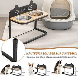 Helloshop26 Gamelle chat chien surélevée hauteur réglable bols double en inox marqueur porte-gamelles pour chiots cadre en métal 20_0006883