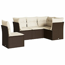 Maison Chic Salon de jardin avec coussins 5 pcs, Ensemble Tables et chaises de jardin,, Ensemble Tables et chaises de jardin, marron résine tressée -GKD599257