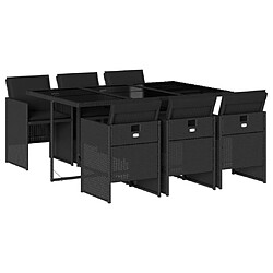 vidaXL Ensemble à manger de jardin coussins 7pcs Noir Résine tressée