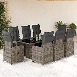 vidaXL Ensemble de bistro de jardin 9 pcs coussins gris poly rotin