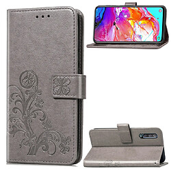 Wewoo Housse Coque Étui en cuir à Motif fleurs pressées Lucky Clover pour Galaxy A70avec porte-cartes et & Portefeuille et dragonne Gris