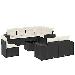 Maison Chic Ensemble Tables et chaises d'extérieur 9 pcs avec coussins,Salon de jardin noir résine tressée -GKD385146