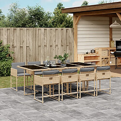 Maison Chic Ensemble à manger d'extérieur 9 pcs avec coussins,Salon de jardin,Mobilier de jardin mélange beige -GKD805517