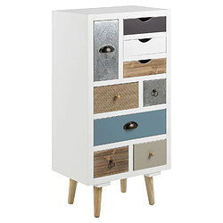 Toilinux Commode en MDF 9 tiroirs multicouleur - H.28cm - Blanc