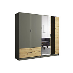 Bestmobilier Nicosie - armoire avec miroir - bois et gris - 220x203 cm