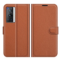 Etui en PU + TPU antichoc, réglable avec support, texture litchi marron pour votre Vivo X70 Pro