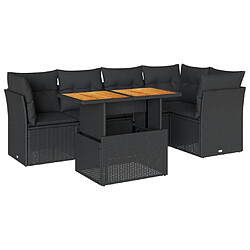 vidaXL Salon de jardin 6 pcs avec coussins noir résine tressée