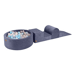 MeowBaby Aire de Jeux en Mousse avec Piscine a Balles, 3 éléments, 200 Balles, Velour, Gris Bleu : Bleu Bebe/Gris/Blanc/Transparent