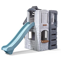 STEP2 Enchanting Adventures | Maisonnette de Jardin avec Toboggan gris et bleu | Maisonnette Plastique Deux Niveau unisex | Maisonnette de Jardin en Plastique avec Porte et Fenêtre