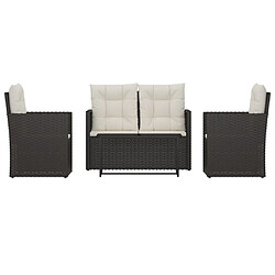 vidaXL Mobilier d'extérieur 4 pcs avec coussins Résine tressée Noir