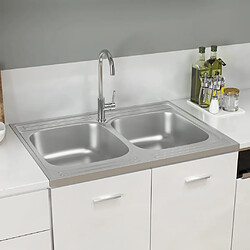 vidaXL Évier de cuisine à double lavabo argenté 800x600x155 mm inox