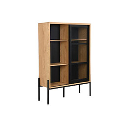 Acheter Vente-Unique Vitrine avec 2 portes coulissantes - Naturel clair et noir - MEMPHIS II