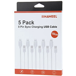 Avis Wewoo Câble blanc pour iPhone X / 8 & 8 Plus / 7 & 7 Plus / 6 & 6s & 6 Plus & 6s Plus / iPad 5 PCS 1 m haute vitesse Lightning à USB Sync et Kit de de charge,