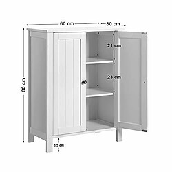 VASAGLE Meuble de Salle de Bain Meuble de Rangement 2 Portes battantes 3 cassier Séparateurs Amovibles Dimensions du Produit: 60 x 30 x 80 cm Blanc BCB60W pas cher