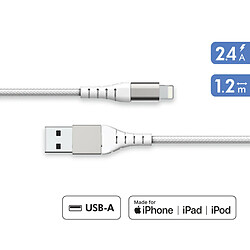 BIGBEN Câble Renforcé USB A/Lightning 1,2m 2.4A Garanti à vie Blanc - 100% Plastique recyclé Force Power Lite