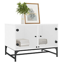 Avis Maison Chic Table basse pour salon | Table à café avec portes en verre blanc 68,5x50x50 cm -GKD23333