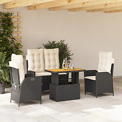 vidaXL Ensemble à manger de jardin 4 pcs avec coussins noir