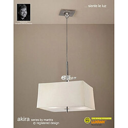 Luminaire Center Suspension Akira 4 Ampoules E27, chrome poli/verre dépoli avec Abat jour crème