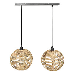 Pegane Lot de 2 lampe suspendue, suspension luminaire en osier/métal coloris naturel - Diamètre 50 x Hauteur 26 cm