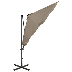 ComfortXL Parasol Déporté Avec Mât Et Lumières LED Taupe 300 Cm pas cher