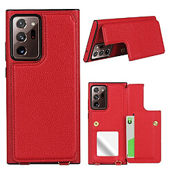 Coque en TPU + cuir véritable miroir avec porte-cartes et sangle rouge pour votre Samsung Galaxy Note 20 Ultra